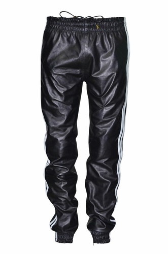 New men black leather pant - black,