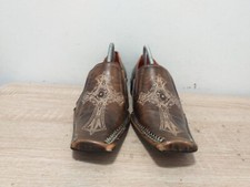 MENS BROWN EMBRIODERED CROSS SLIP ON CASUAL SHOES UK SIZE 9 EUR 43 L9