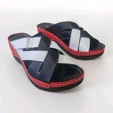 pavers sandles size 6 red white and blue slip on  brand new summer navy wedge