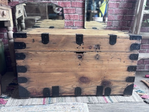 Antique pine trunk chest - trunk,