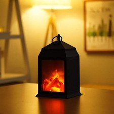 Ulalaza Small Cozy Fireplace Lantern Traditional Realistic Log Wood Burning Flam