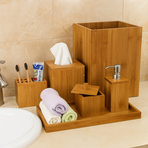 Piece bamboo bathroom set - piece,
