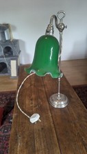 Antique Tall Desk Lamp. Swan Neck Green Tulip Shade Lamp. Adjustable. 1950s