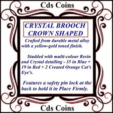 BROOCH  MULTICOLOURED CRYSTAL CROWN SHAPED BOXED