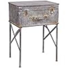 Foreside Home & Garden Rustic Metal Suitcase Side End Table Trunk Nightstand