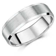 Platinum Ring Flat Court Matt & Polished Bevelled Edge Wedding Band, 5mm, 6mm