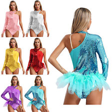 UK Women Bodysuit Rumba Unitards Gymnastics Leotard Skirted Rompers Tango Tulle