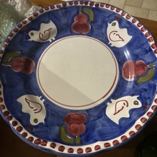 Solimene Vietri Blue Chicken Red Dots Hand Painted Plate Italy 8"