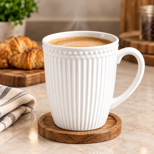 6pc white ceramic coffee - coffee, mugs