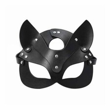 Halloween Costume Cat Woman Mask Black Leather Adjustable Band Fancy Dress Party