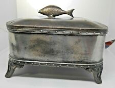 Antique Meriden Silver Plate Sardine Box Server Fish Lid Footed Rare c.1867