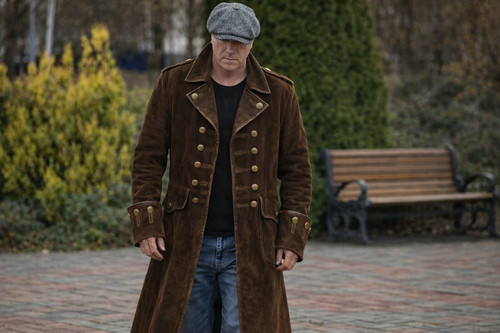 Brown suede leather trench - suede,