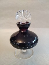 Art Glass Purple Bullicante Pedestal Perfume Bottle & Fan Shaped Stopper 5.75"
