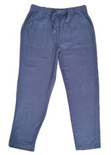 LADIES MATALAN PAPAYA BLUE LINEN WOMENS ELASTICATED TROUSERS - UK SIZE 12