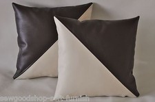 2 Cream & Brown Diagonal Faux