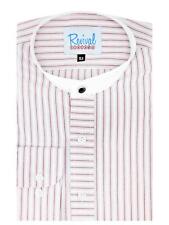 Striped Collarless Shirt - 1930s 1940s Vintage Grandad - Red Orton Stripe