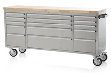 72" Brushed Stainless Steel 15 Drawer Work Bench Tool Box Chest Cabinet