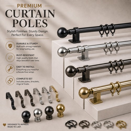 Extendable curtain poles with - extendable,