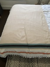 Fringed Natural Cotton Throw In Orange And Blue Stripes