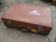 VINTAGE BROWN SUITCASE WITH KEY AND AIRLINE LABELS MADE IN ENGLAND 24 x 16 inch