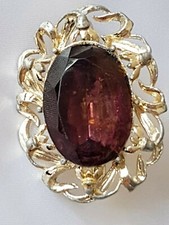 Buckle Slide(?) ~ 1-Bar ~ Maroon Purple Glass Stone ~ Gold Tone ~ Vintage