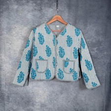 Oriental Print Cotton Quilted Jacket – Blue&White Floral–Boxy Fit–Size XL–BNWT