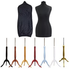 Female UK Size 12/14 Tailors Dummy Mannequin Black Cover With Tripod Stands