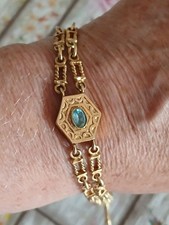 Vintage 9ct Gold Fancy Link Bracelet , Double Row , central TOPAZ - Heavy 19.77g