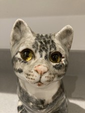 Vintage Winstanley Pottery Tabby Cat Figurine. Signed Size 3, Glass Eyes c 1970s