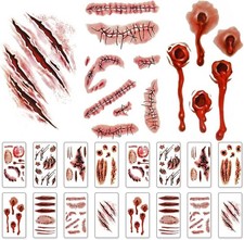 30 Sheets Halloween Zombie Scars Stiches Temporary Tattoos Face Make Up Wound UK