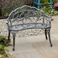 Home Source Cast Iron Garden Bench Metal Frame Patio Chair Outdoor Seating, Gre