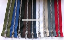 YKK METAL OPEN ENDED ZIP SILVER TEETH ( CHOICE OF LENGTHS & COLOURS )