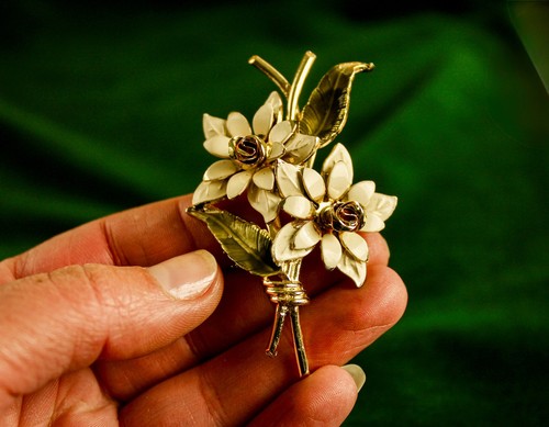 Vintage white green enamel - &,