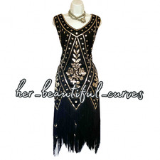 20s GATSBY SEQUINNED BEADED FRINGED FLAPPER PARTY DRESS SIZE XL FITS SIZE 16