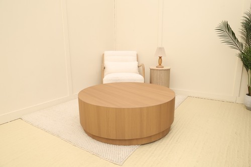 Warm wood round coffee table - round,