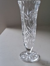 Vintage Glass Trumpet Flared Vase Pinwheel Pattern Bohemia 8" 