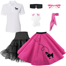 Hip Hop 50s Shop Womens 7 pc Poodle Skirt Halloween or Dance Costume Set