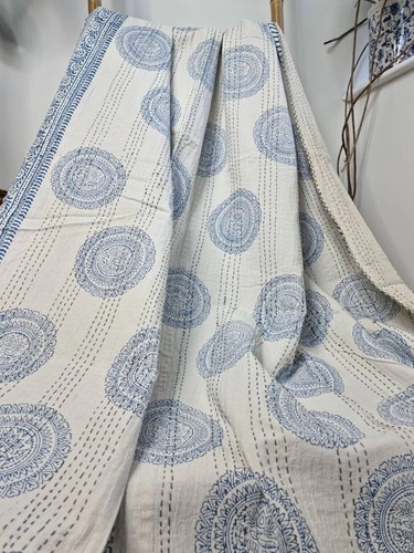 Hand block print blue white - print,