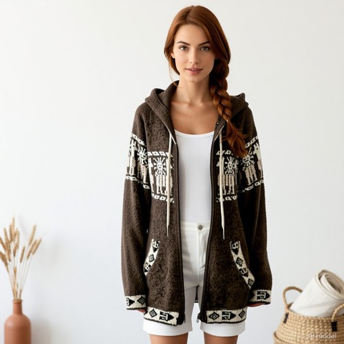 Boho folk cardigan brown beige - folk,
