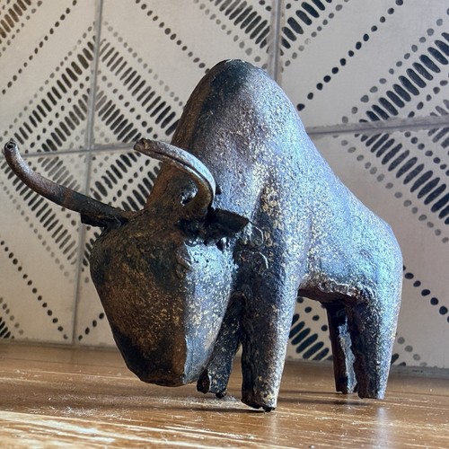 Vtg handmade iron bull - iron,