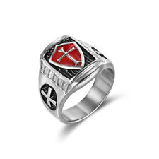 Templar Ring Silver Stainless Steel Size 7-14 Mens Shield Cross Knights