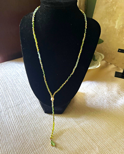 Green glass beaded - glass, lariat