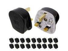 13AMP UK 3 PIN FUSED BLACK MAINS PLUG 13A PACK SOCKET BULK 1 2 3 5 10 20 240V