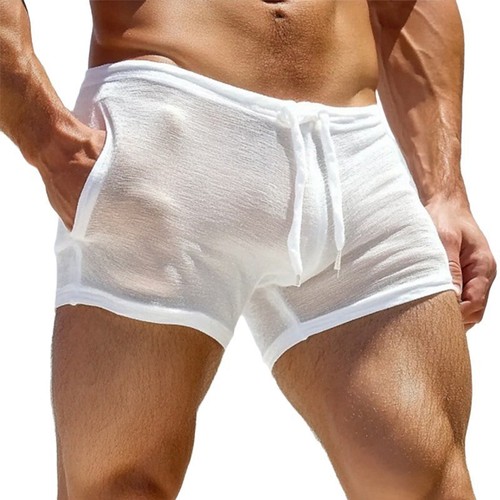 Sexy see through slim shorts - through,