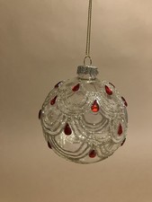 Glass Bauble Christmas Hanging Decoration Clear Glass With Ornate glitter & Gems