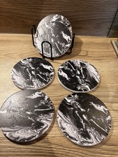 6x Coasters for Drinks with Holder Marble texture Round Cup Mat Pad Set Free P&P