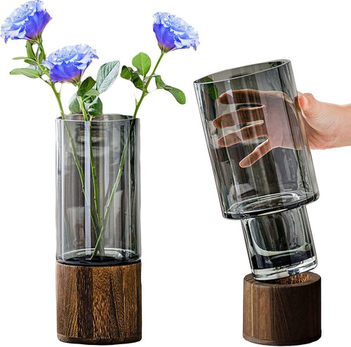 Glass vase cylindrical smoked - glass,