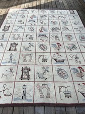 Antique Early American Wool Hand Latch Rug Jute Backing 91x114 Rustic Primitive