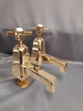 BRASS ART DECO BATH TAPS LONG 5" REACH SPOUTS FULLY REFURBISHED STUNNING TAPS