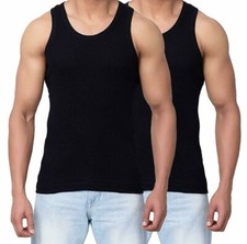 Mens Vest 100% Cotton Summer Gym Ribbed Sleeveless tank top Regular Fit Black UK